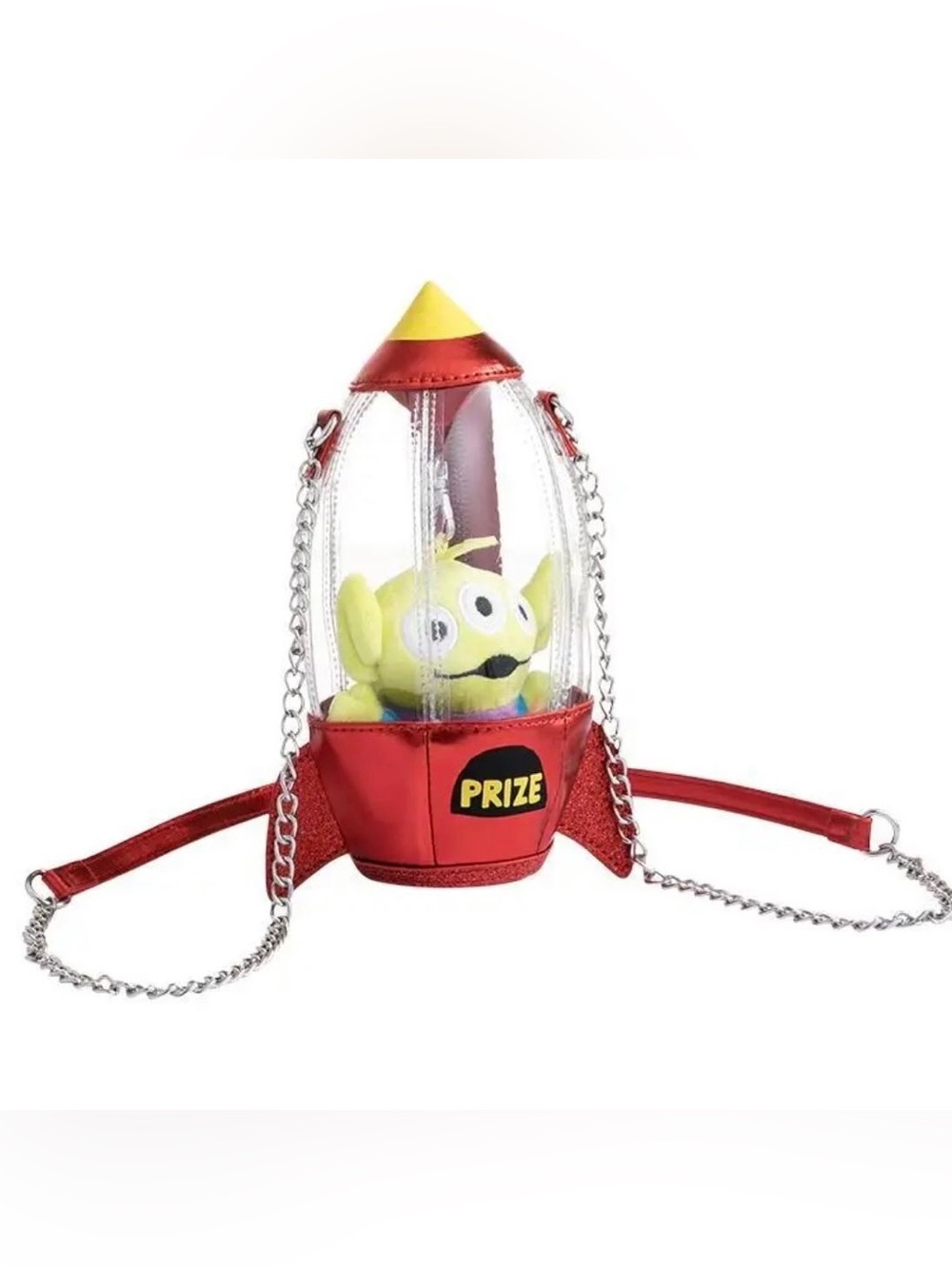 Rocket Plush Crossbody Bag with Green Alien Toy - Red and Yellow